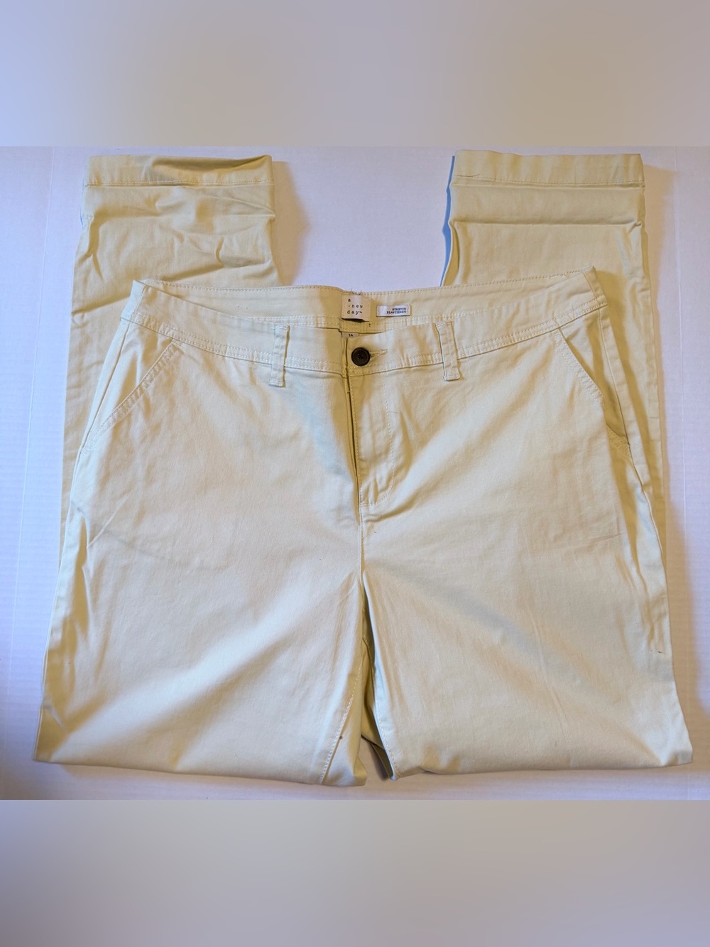 A New Day Pastel Butter Yellow Stretch Chino Ankle Pants Size 14